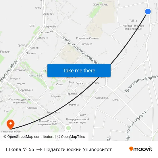 Школа № 55 to Педагогический Университет map