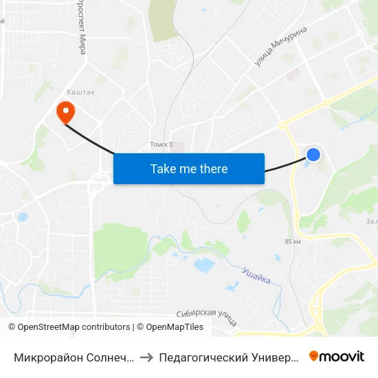 Микрорайон Солнечный to Педагогический Университет map