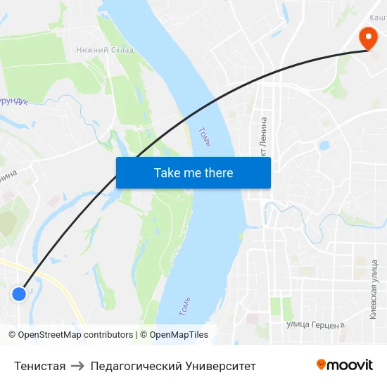 Тенистая to Педагогический Университет map