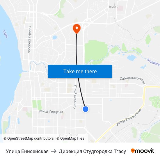 Улица Енисейская to Дирекция Студгородка Тгасу map