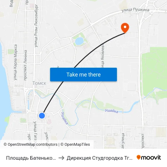 Площадь Батенькова to Дирекция Студгородка Тгасу map