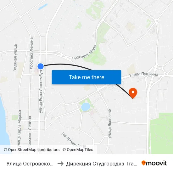 Улица Островского to Дирекция Студгородка Тгасу map