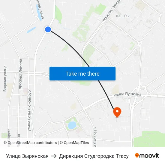 Улица Зырянская to Дирекция Студгородка Тгасу map