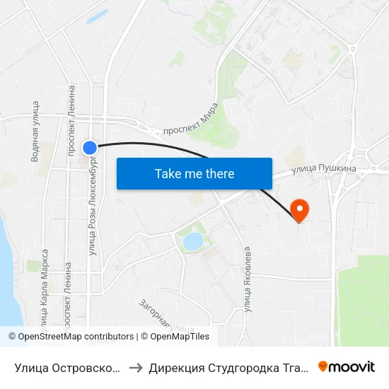 Улица Островского to Дирекция Студгородка Тгасу map
