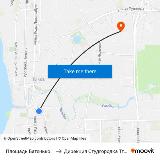 Площадь Батенькова to Дирекция Студгородка Тгасу map