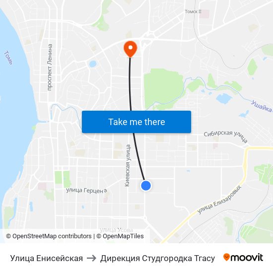 Улица Енисейская to Дирекция Студгородка Тгасу map