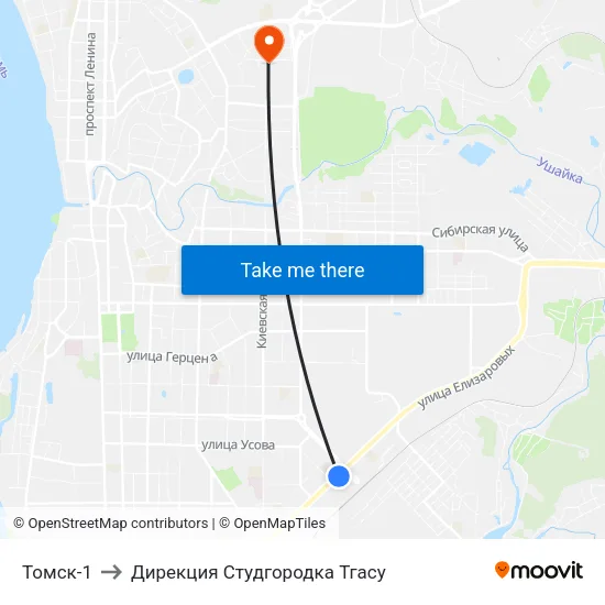Томск-1 to Дирекция Студгородка Тгасу map