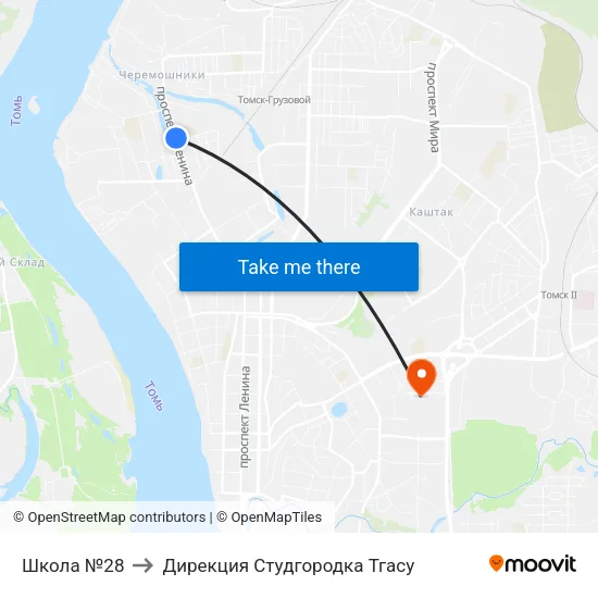 Школа №28 to Дирекция Студгородка Тгасу map