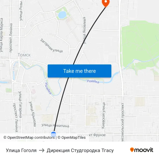 Улица Гоголя to Дирекция Студгородка Тгасу map