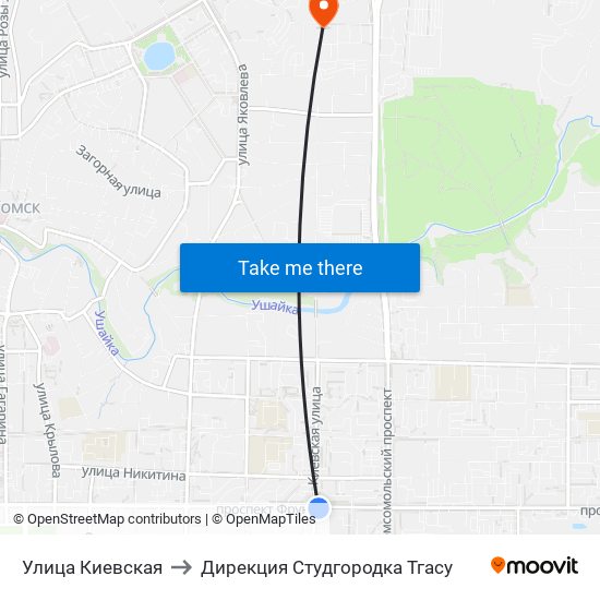 Улица Киевская to Дирекция Студгородка Тгасу map