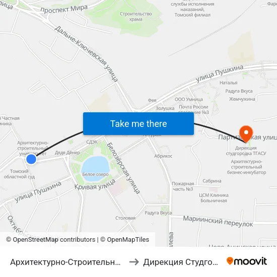 Архитектурно-Строительный Университет to Дирекция Студгородка Тгасу map