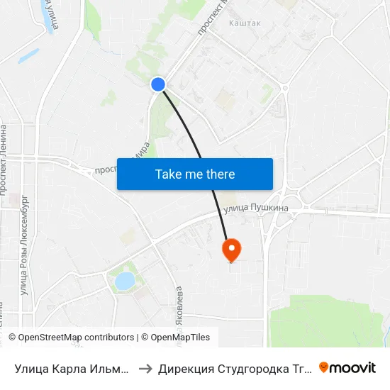 Улица Карла Ильмера to Дирекция Студгородка Тгасу map