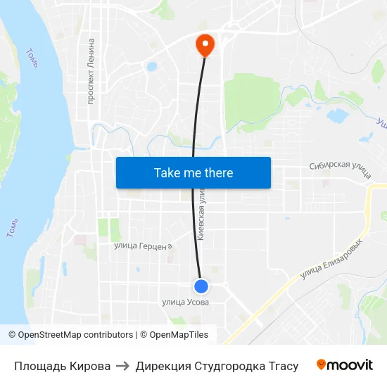 Площадь Кирова to Дирекция Студгородка Тгасу map
