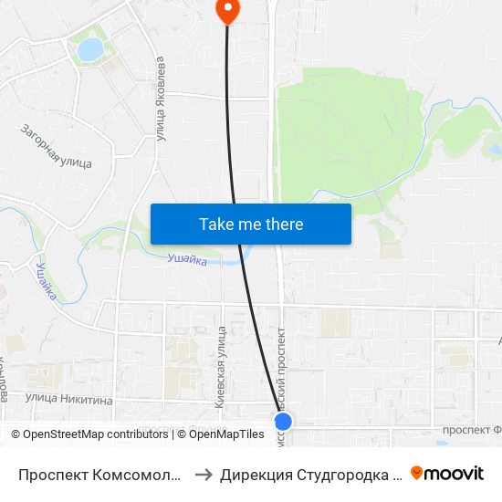 Проспект Комсомольский to Дирекция Студгородка Тгасу map