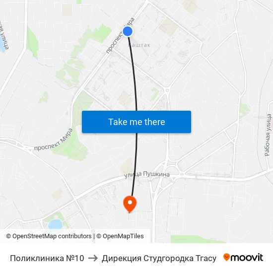Поликлиника №10 to Дирекция Студгородка Тгасу map