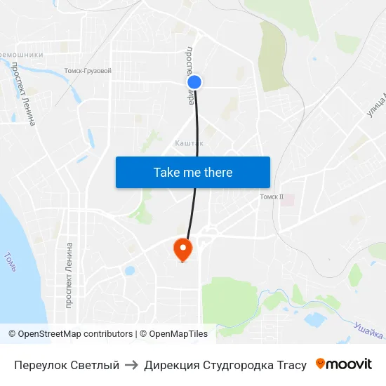 Переулок Светлый to Дирекция Студгородка Тгасу map