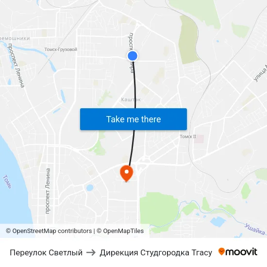 Переулок Светлый to Дирекция Студгородка Тгасу map