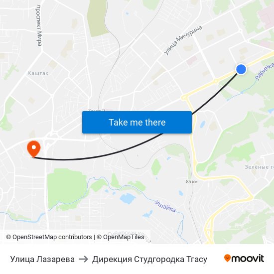 Улица Лазарева to Дирекция Студгородка Тгасу map