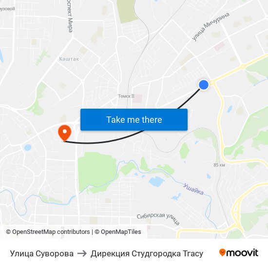 Улица Суворова to Дирекция Студгородка Тгасу map