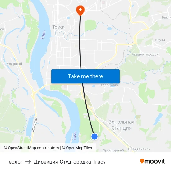 Геолог to Дирекция Студгородка Тгасу map