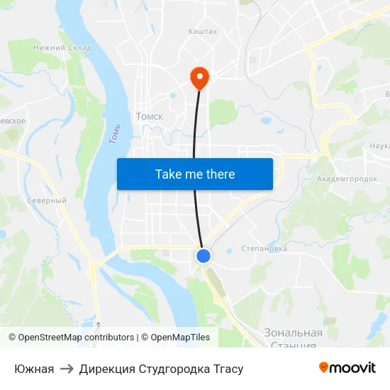Южная to Дирекция Студгородка Тгасу map