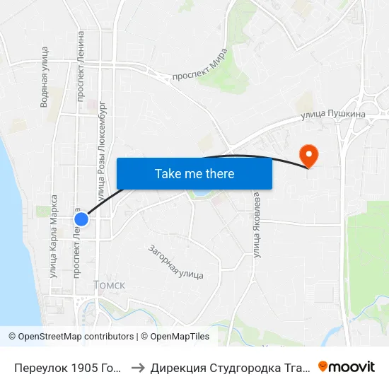 Переулок 1905 Года to Дирекция Студгородка Тгасу map