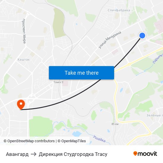 Авангард to Дирекция Студгородка Тгасу map