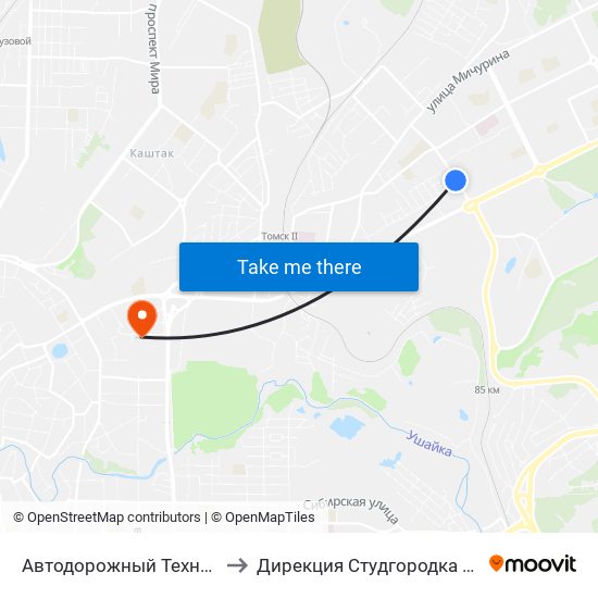 Автодорожный Техникум to Дирекция Студгородка Тгасу map