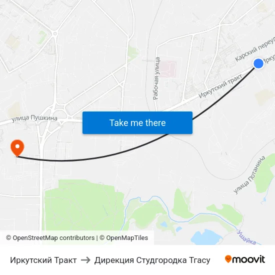 Иркутский Тракт to Дирекция Студгородка Тгасу map