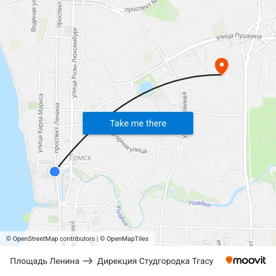 Площадь Ленина to Дирекция Студгородка Тгасу map