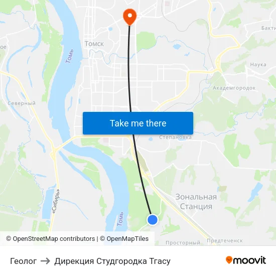 Геолог to Дирекция Студгородка Тгасу map