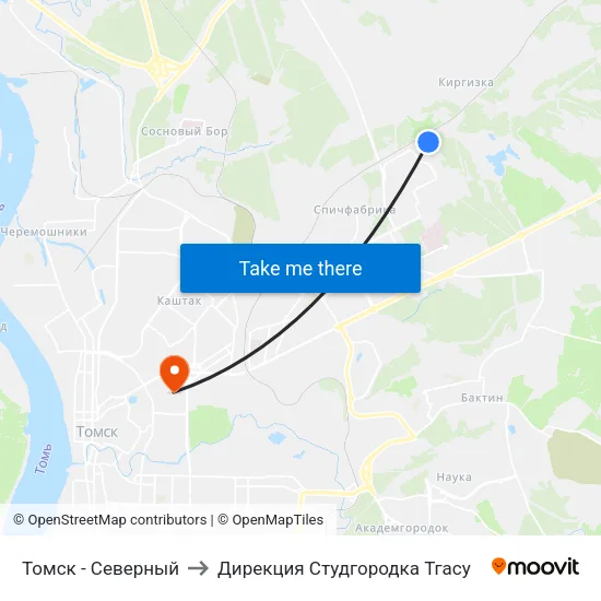 Томск - Северный to Дирекция Студгородка Тгасу map