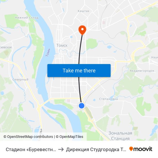 Стадион «Буревестник» to Дирекция Студгородка Тгасу map