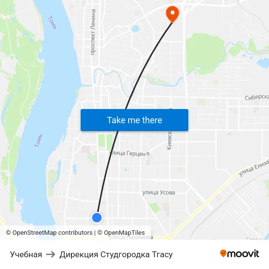 Учебная to Дирекция Студгородка Тгасу map