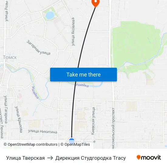 Улица Тверская to Дирекция Студгородка Тгасу map