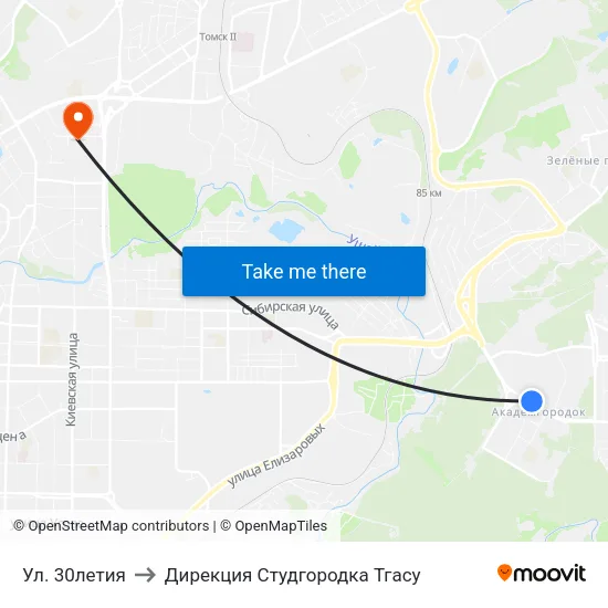 Ул. 30летия to Дирекция Студгородка Тгасу map