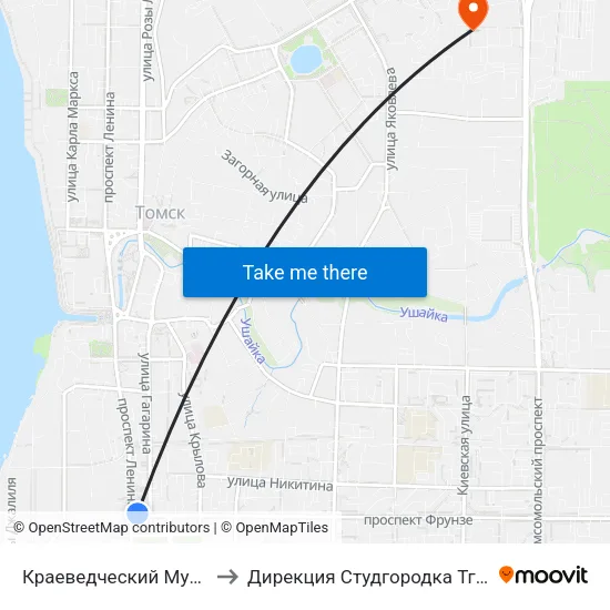 Краеведческий Музей to Дирекция Студгородка Тгасу map