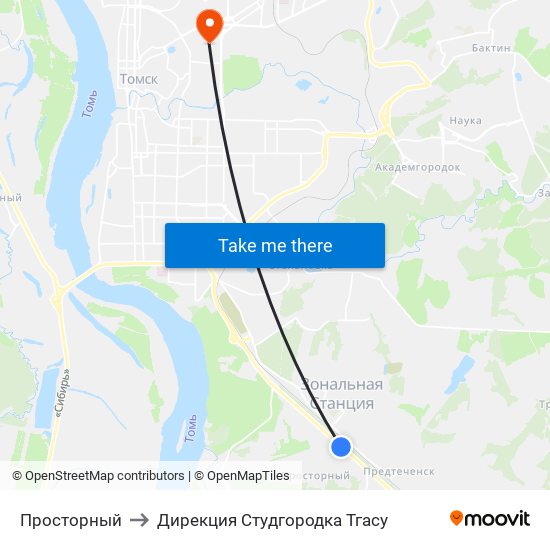 Просторный to Дирекция Студгородка Тгасу map