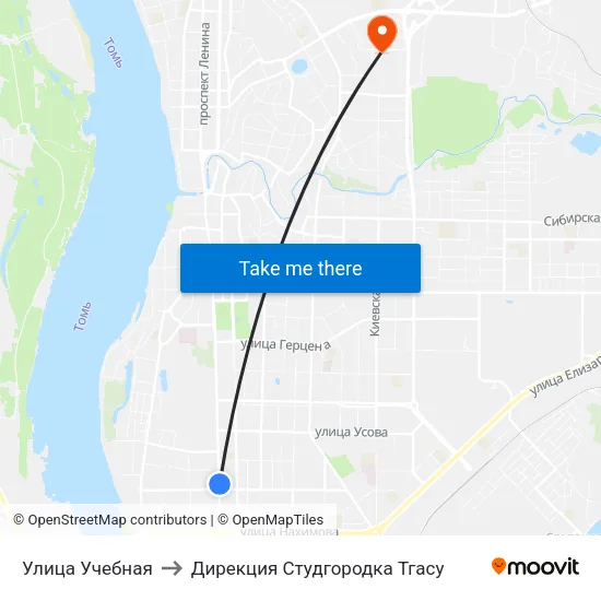 Улица Учебная to Дирекция Студгородка Тгасу map