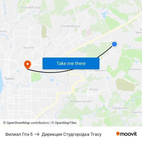 Филиал Гпз-5 to Дирекция Студгородка Тгасу map