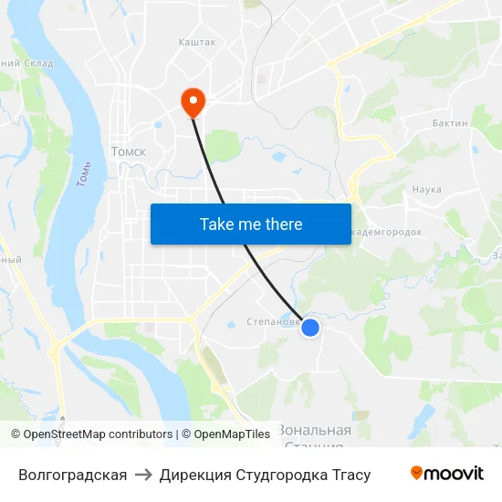 Волгоградская to Дирекция Студгородка Тгасу map