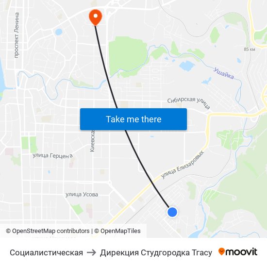 Социалистическая to Дирекция Студгородка Тгасу map