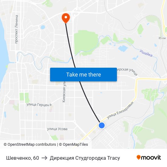 Шевченко, 60 to Дирекция Студгородка Тгасу map