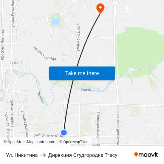 Ул. Никитина to Дирекция Студгородка Тгасу map