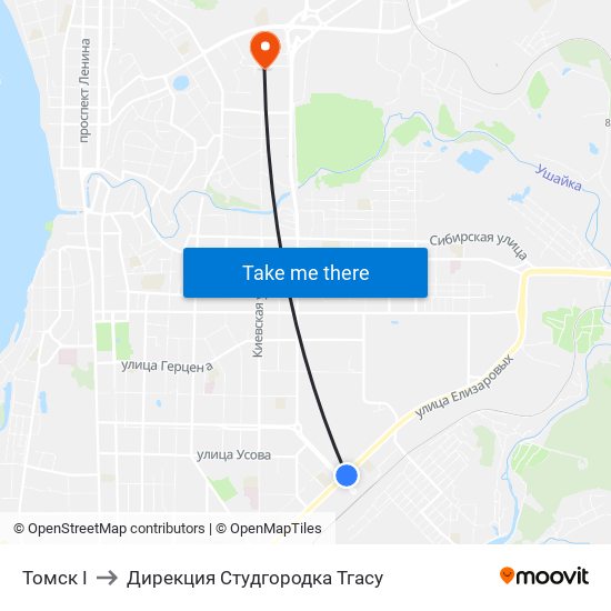 Томск I to Дирекция Студгородка Тгасу map