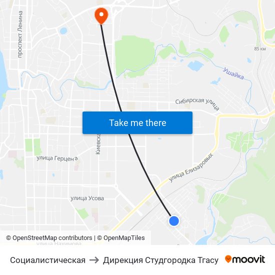 Социалистическая to Дирекция Студгородка Тгасу map