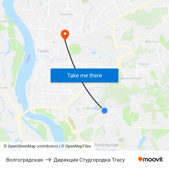 Волгоградская to Дирекция Студгородка Тгасу map