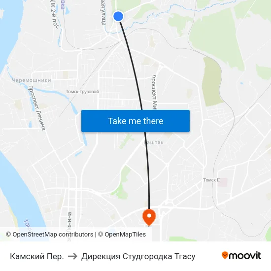 Камский Пер. to Дирекция Студгородка Тгасу map