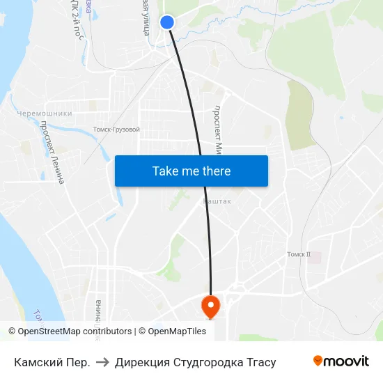 Камский Пер. to Дирекция Студгородка Тгасу map