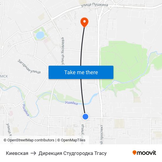 Киевская to Дирекция Студгородка Тгасу map